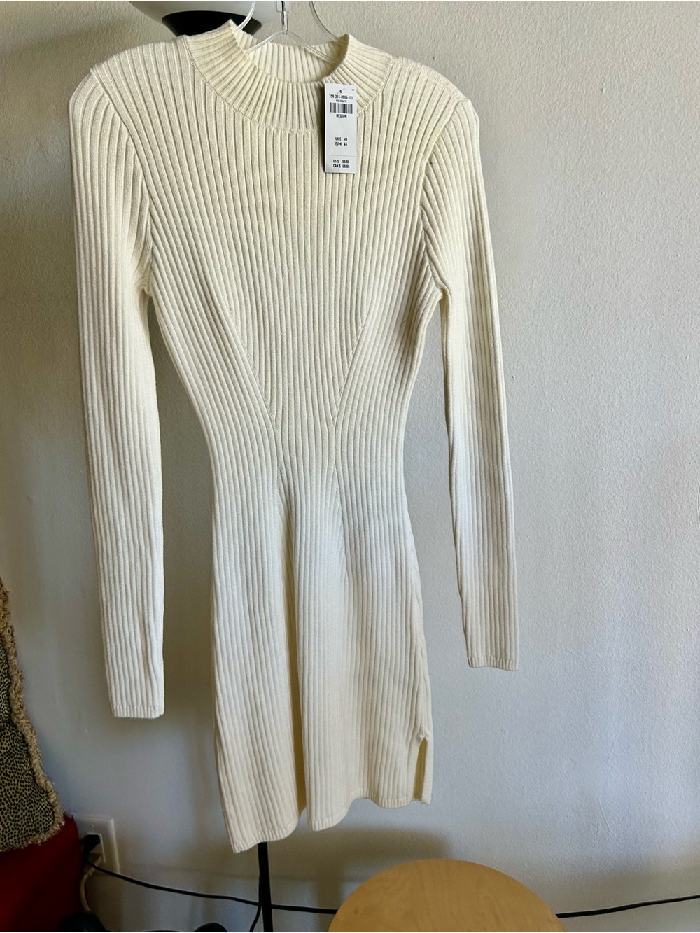 Hollister Cream Ribbed Midi Sweater Dress
